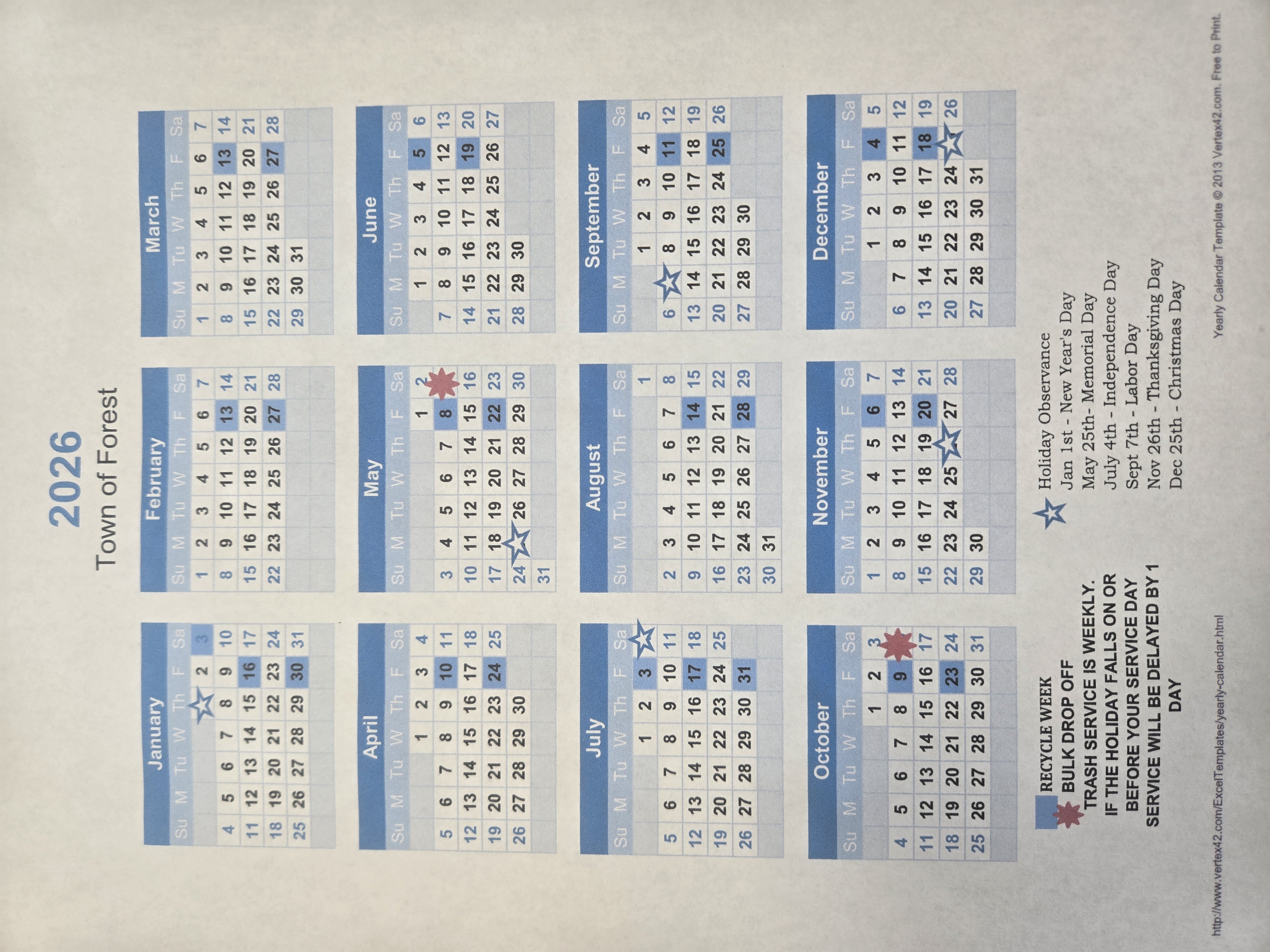 Harter's 2026 Curbside Pickup Schedule